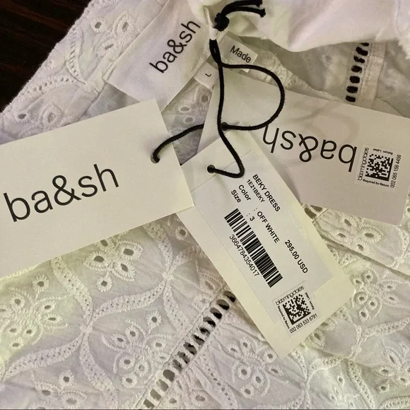 BA&SH White Embroidered Eyelet Beky Dress NWT 100% Cotton White Dress - Picture 14 of 16